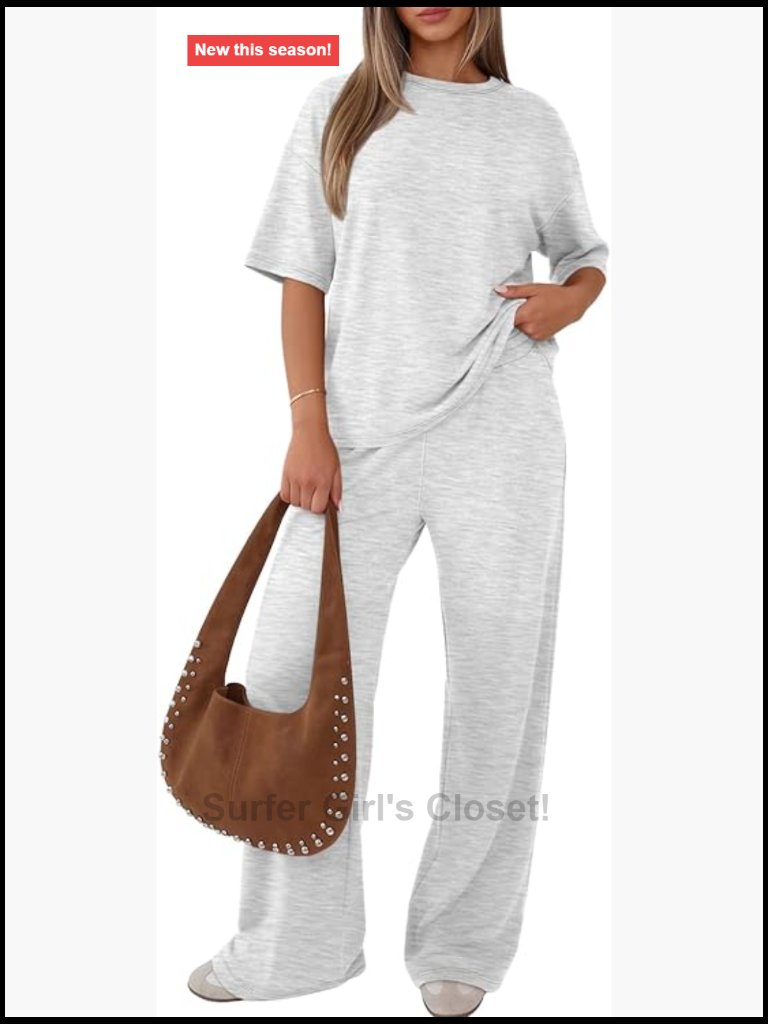 2 Piece Matching Lounge Sets Summer Short Sleeve Shirts & Pants Travel Outfit